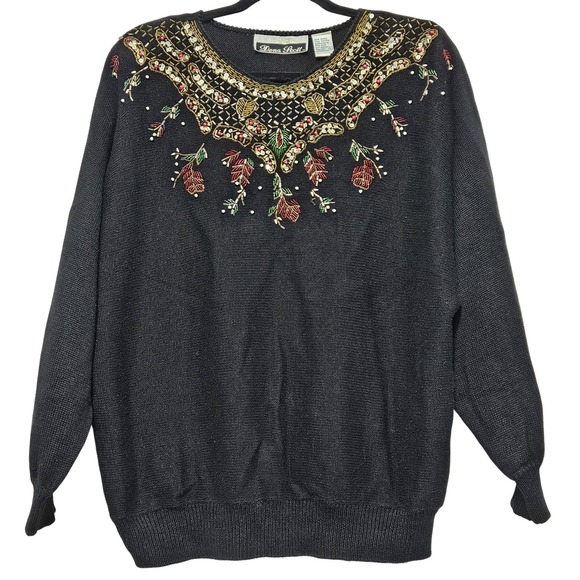 Dana Scott Sweaters - Vintage Dana Scott black sweater beaded sequined holiday embellishment large